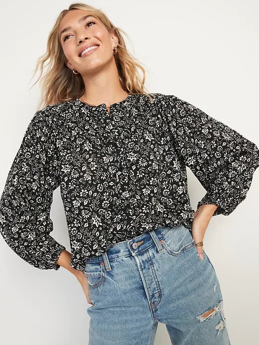 Old Navy Oversized Floral-Print Long-Sleeve Blouse