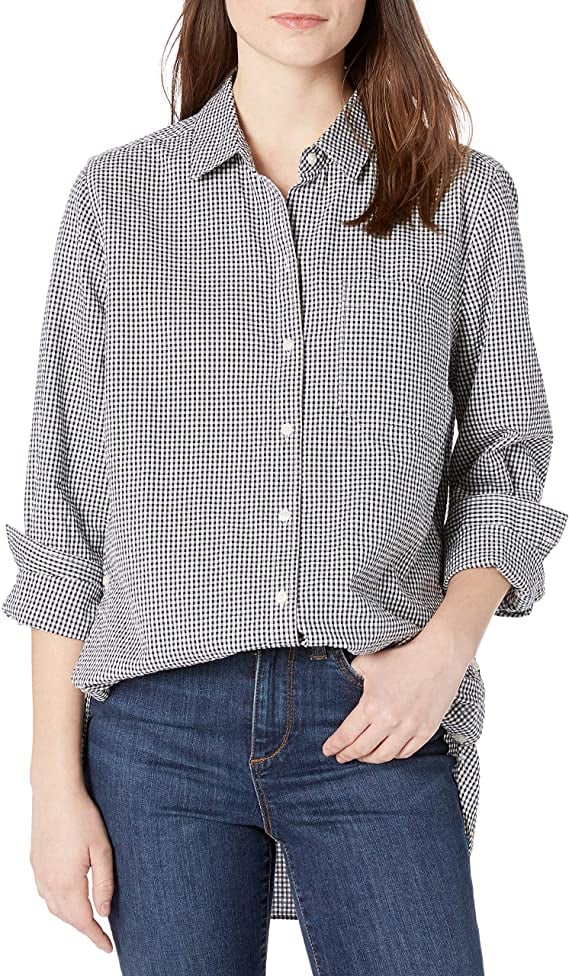 Goodthreads Women's Seersucker Long Sleeve Oversized Side Button Shirt