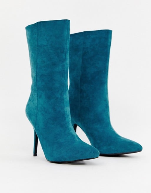 PrettyLittleThing Faux Suede High Heeled Ankle Boot in Teal