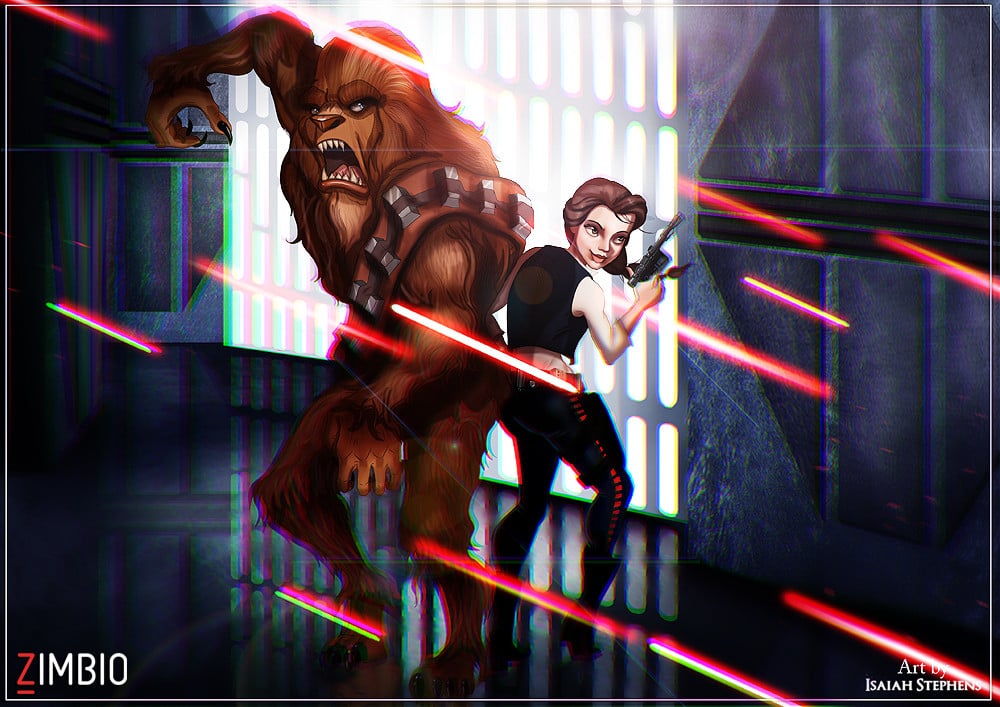 Belle and Beast as Han Solo and Chewbacca