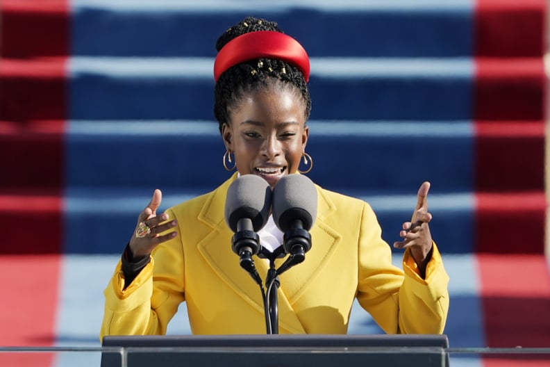WASHINGTON, DC - JANUARY 20: American poet Amanda Gorman reads a poem during the the 59th inaugural ceremony on the West Front of the U.S. Capitol on January 20, 2021 in Washington, DC.  During today's inauguration ceremony Joe Biden becomes the 46th pres