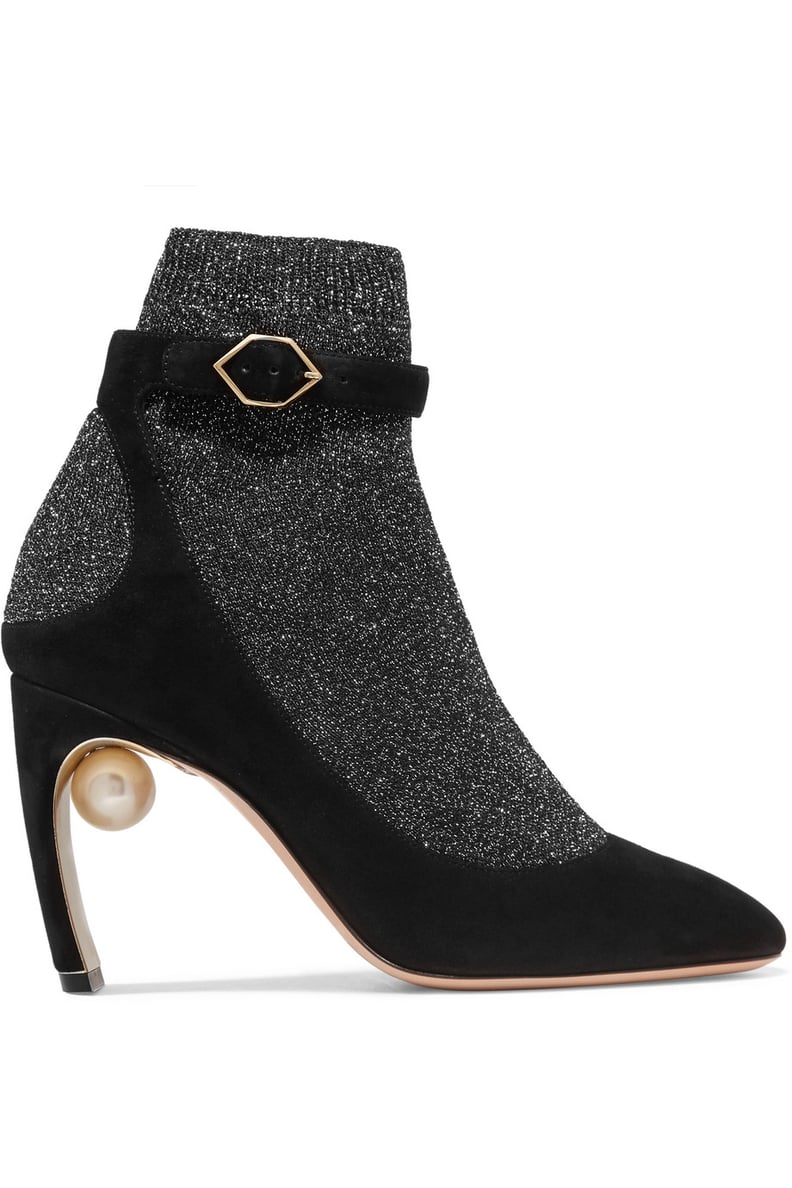 Nicholas Kirkwood Lola Embellished Metallic Stretch-Knit and Suede Sock Boots