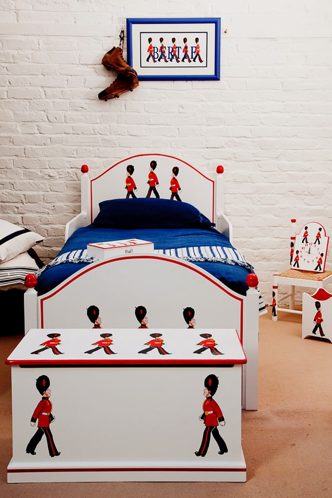 Dragons of Walton Street, the tot hand-painted furniture store in London that designed Prince William's nursery, has its own London-themed pattern — Terry's Soldiers — that can adorn anything from toy chests and wastebaskets to beds, chairs, and bookshelves.