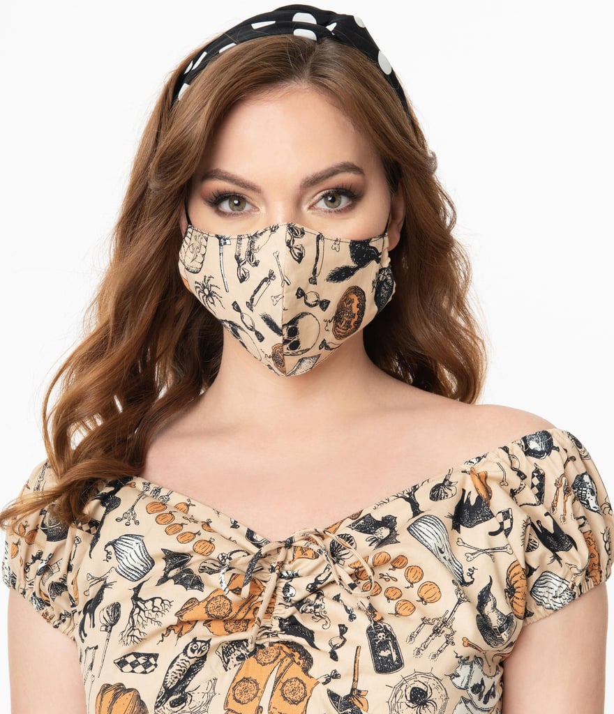 Cream Halloween Print Face Mask | Halloween Cloth Face Masks | POPSUGAR