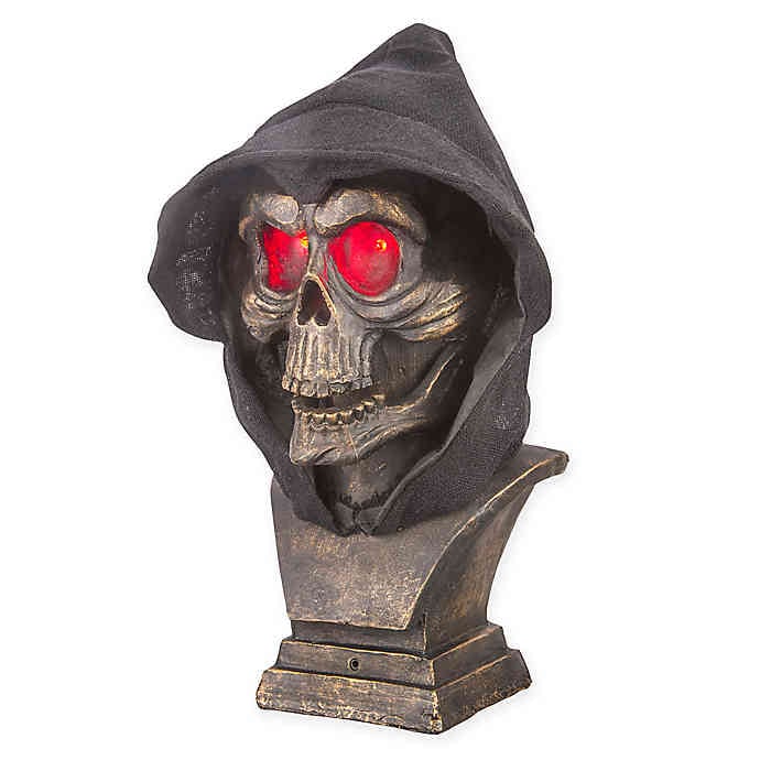 Gemmy Animated Reaper Skull Bust in Gold/Black