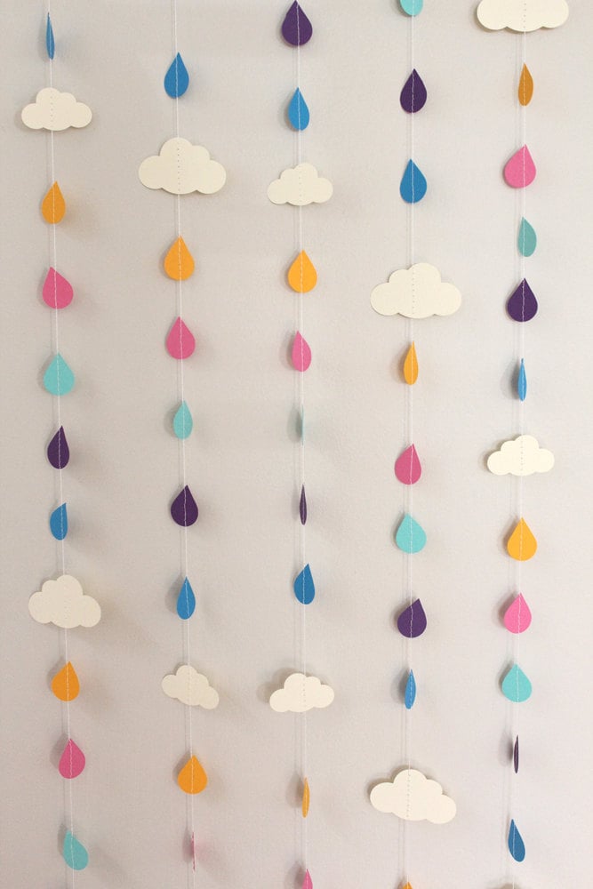 Rainbow Raindrops and Clouds Paper Garland