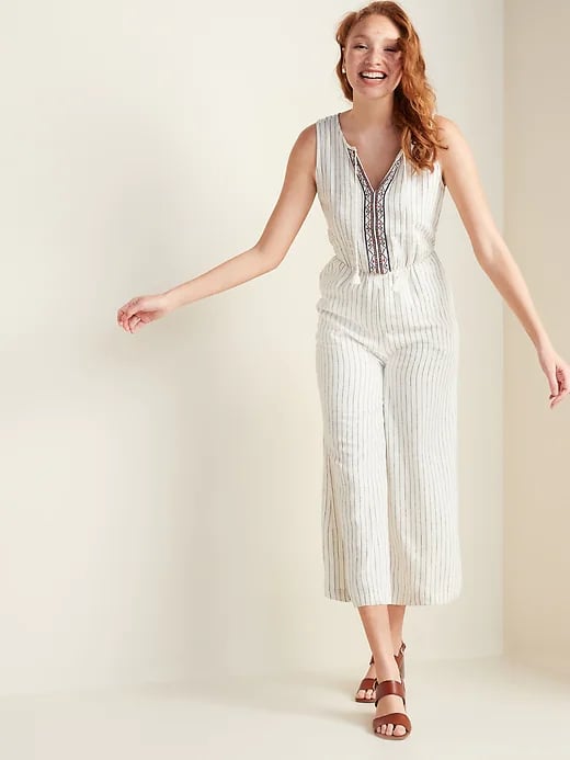 Old Navy Linen-Blend Pinstripe Sleeveless Jumpsuit