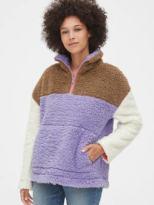 If she's not already on board, this Colorblock Sherpa Quarter-Zip Pullover Sweatshirt ($80) will be anyone's ticket to sherpa nation, Winter's cutest and coziest fabric movement.