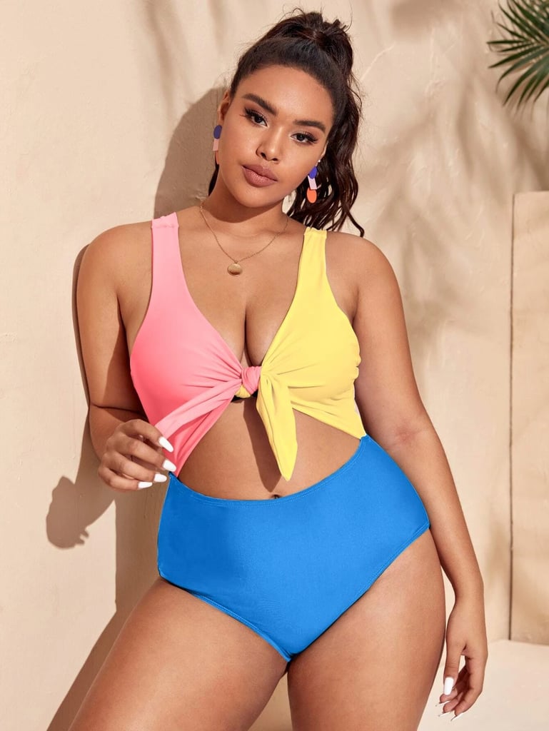 Shein Plus Colour Block Knot One Piece Swimsuit