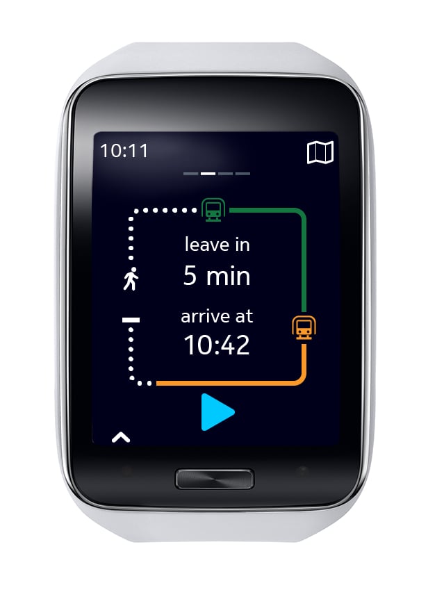 The watch will tell you exactly when you need to leave for your bus.
Source: Samsung
