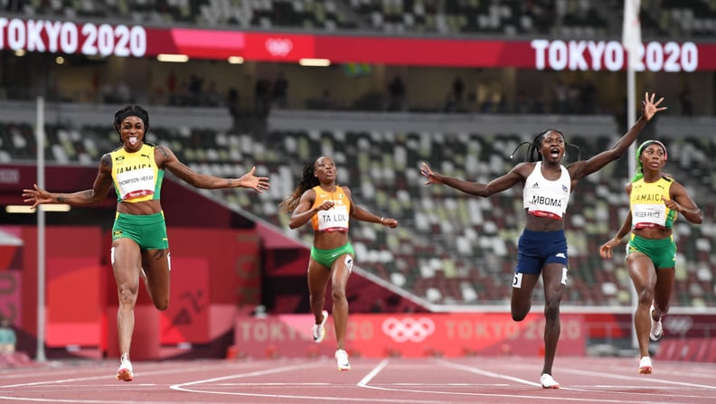 Elaine Thompson-Herah and Christine Mboma Cross the Finish Line of the Women's 200m