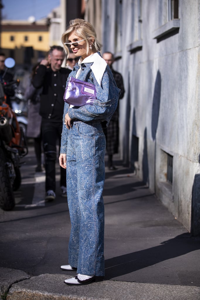 Instead of skinnies, a wider jean gives head-to-toe denim looks new life.