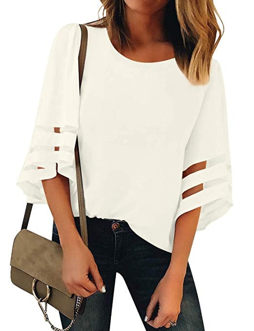 LookbookStore V-Neck Mesh Panel Blouse