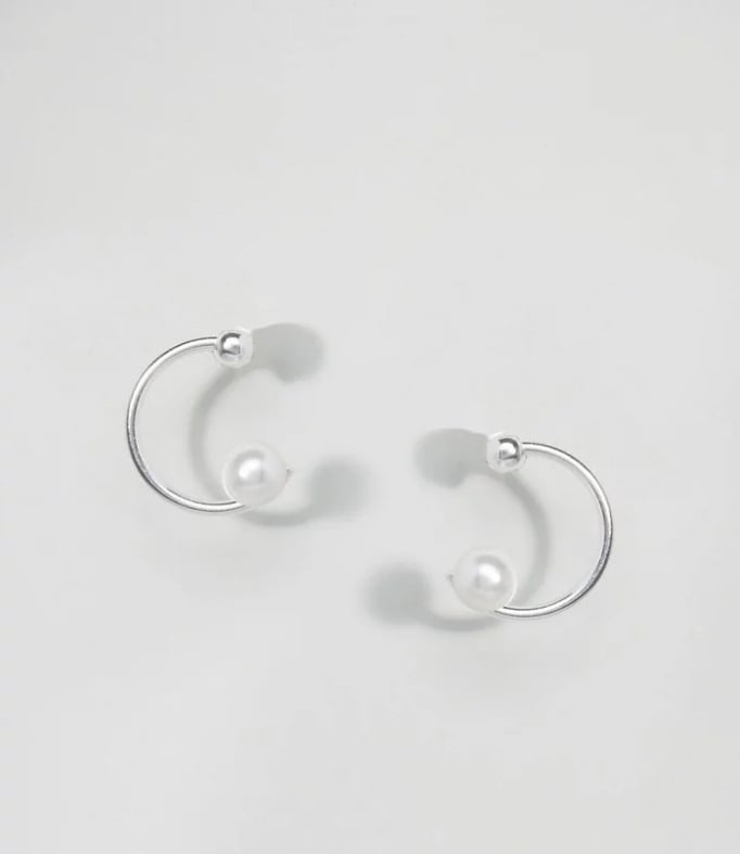 Asos Sterling Silver 14mm Faux Pearl Hoop Earrings