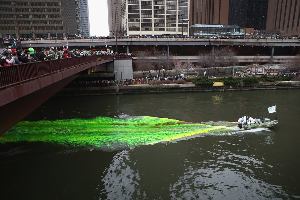 But the main attraction is the Chicago River, dyed green.
