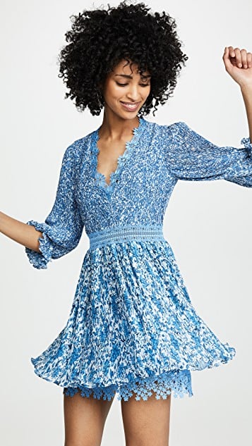 Alice + Olivia Jonna Pleated Deep-V Minidress