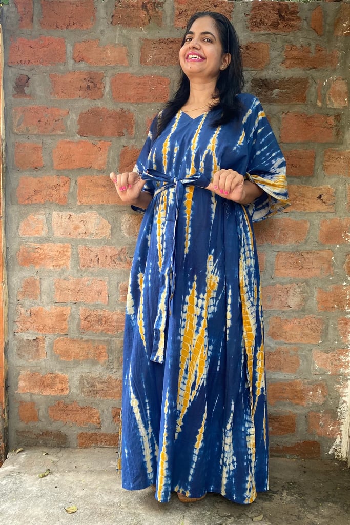 Indigo Tie-Dye Caftan Dress