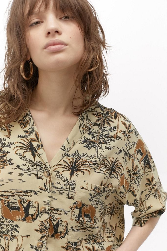 UO Morgan Animal Print Button-Down Shirt