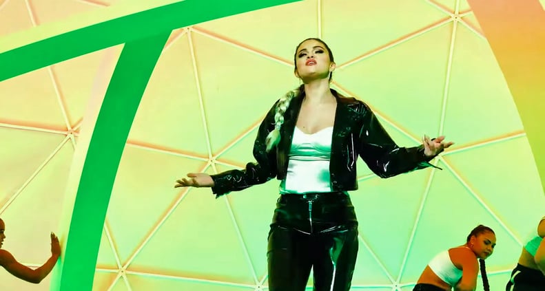 Selena Gomez Wearing a Patent Leather Set in the "Look at Her Now" Music Video