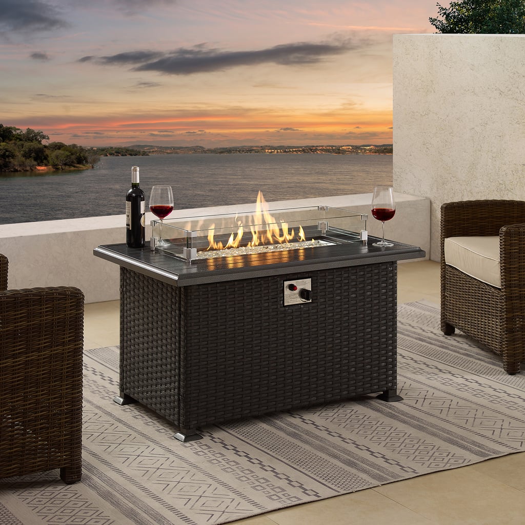 Wicker Detailing: Ulax Furniture Outdoor Aluminium Fire Pit Table with Lid