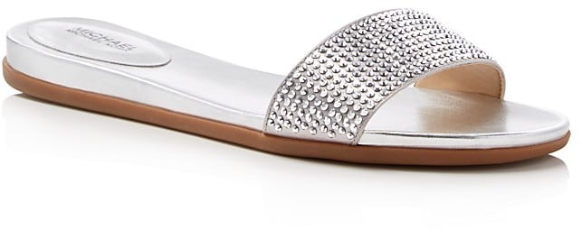 Michael Michael Kors Eleanor Metallic Rhinestone-Embellished Slide Sandals ($89)