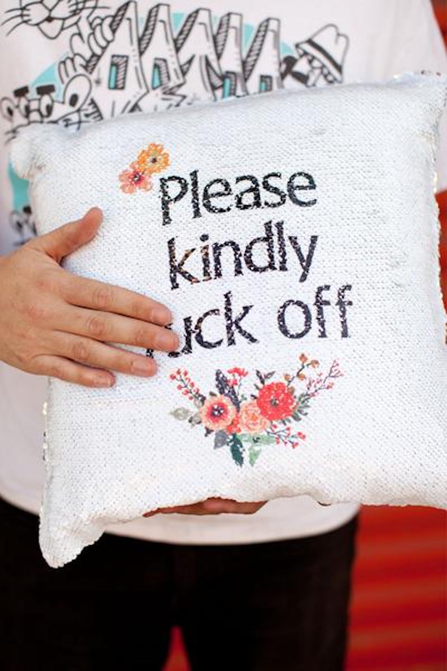 Sequin pillow clearance hidden message