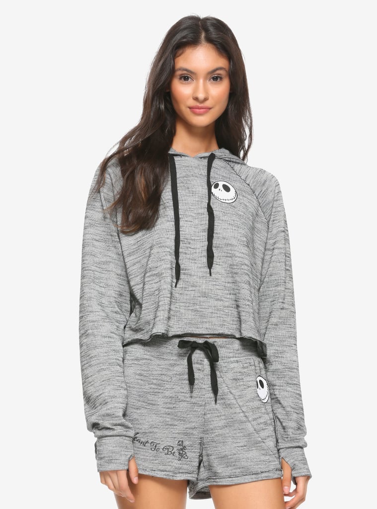 The Nightmare Before Christmas Grey & Black Girls Crop Hoodie