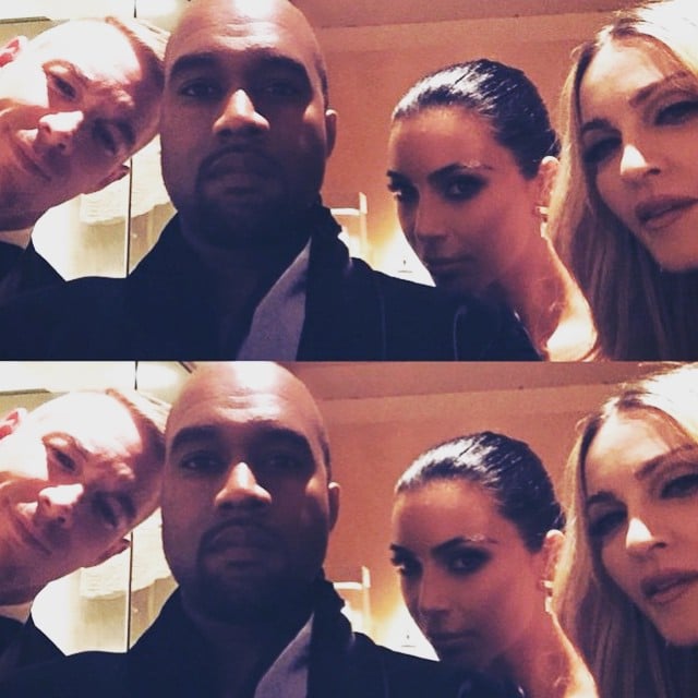 Madonna also hung out with Kanye West and Kim Kardashian. Naturally, she had to take a selfie.