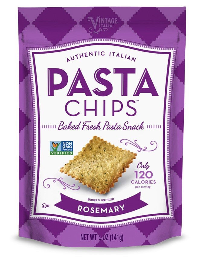 "Is there any doubt that something called a pasta chip wouldn't be delicious? Nope. But could it be healthy? Surprisingly, yes. These baked Pasta Chips ($4 per bag) contain 20 percent less fat than pita chips, 60 percent less fat than potato chips, and are 120 calories per serving. They are crunchy but not as hard as pita chips and the rosemary flavor is seriously delicious" — GF