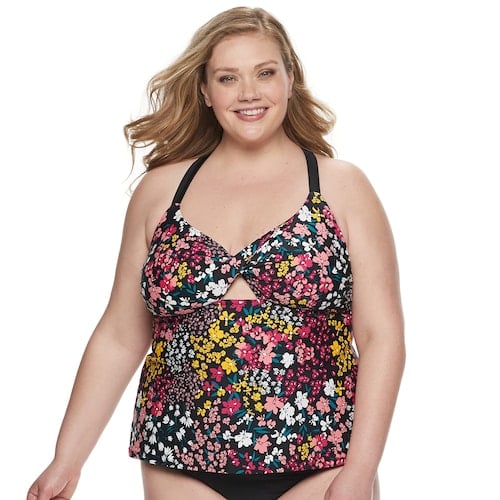 EVRI Plus Size Strappy Twist-Front Tankini Top