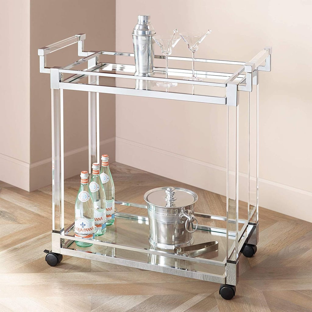 Clear Acrylic & Chrome 32 3/4" Wide Rolling Serving Bar Cart