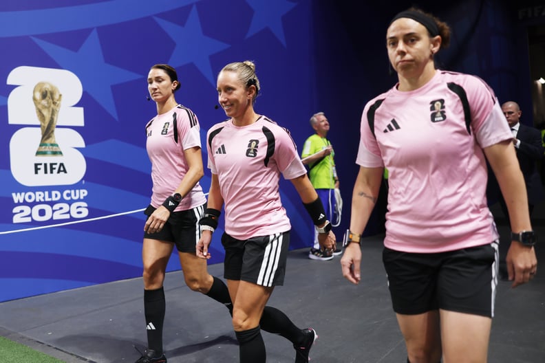 Referee Tori Penso and assistant referee Brooke Mayo walk out of the tunnel for warm ups before the FIFA World Cup 2026.