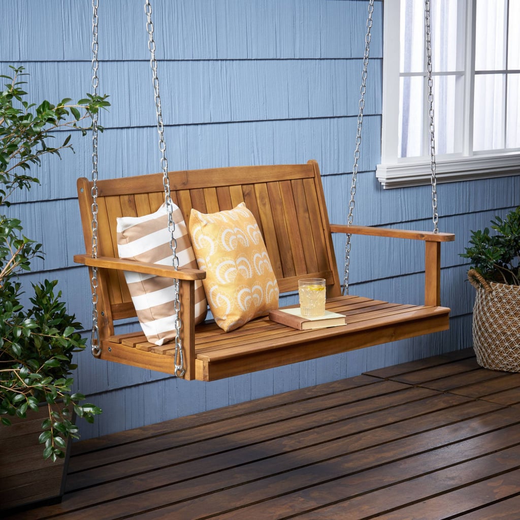 A Wooden Porch Swing: Christopher Knight Home Tambora Acacia Wood Patio Porch Swing
