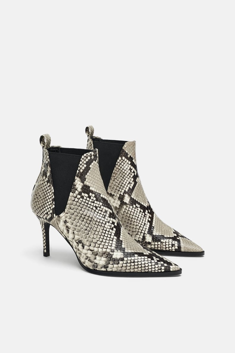 Zara Printed Leather High Heel Ankle Boots