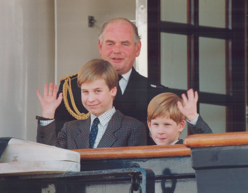 William and Harry waved as they arrived at the royal yacht Britannia in October 1991.