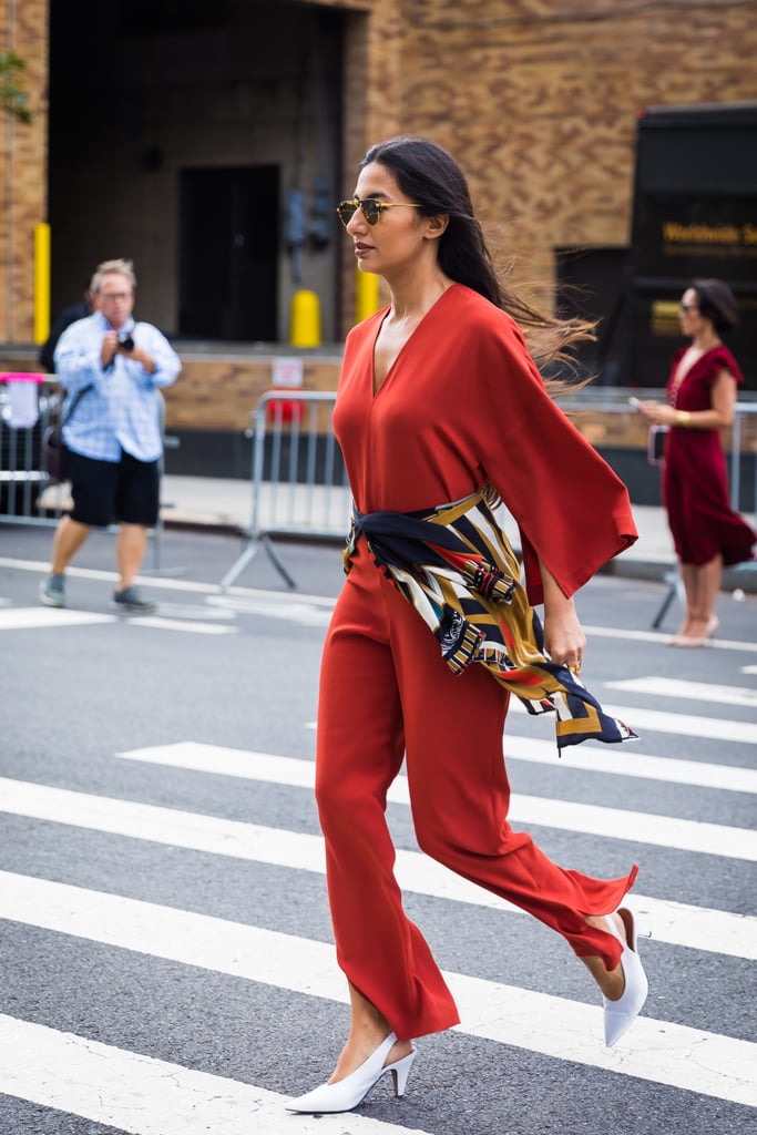 Nausheen Shah's white heels lend the perfect contrast to her look.