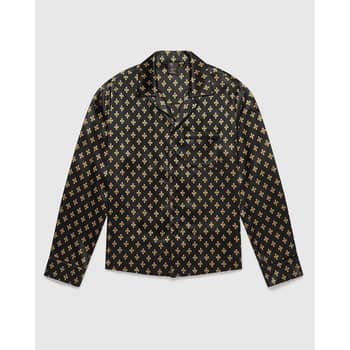 Ovo Womens Monogram Silk Pajama Shirt Black