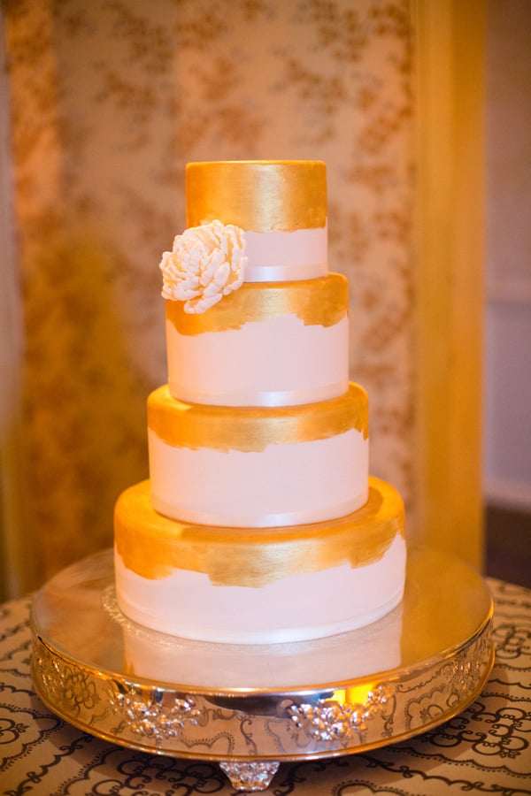 If an elaborate fondant cake is more your style, a trend for 2015 I've been seeing is the incorporation of metallic gold or silver icings. Metallic overall is really chic in the wedding industry right now.