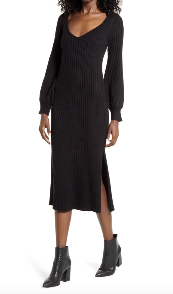 Charles Henry Ribbed Body-Con Sweater Dress