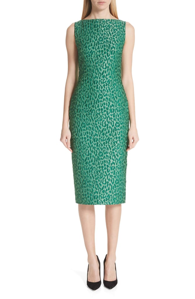 Brandon Maxwell Leopard Jacquard Sheath Dress | Melania Trump Green Leopard Print Dress 