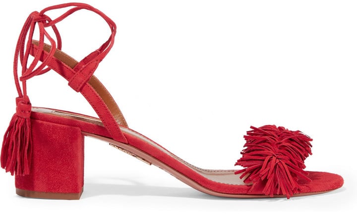 Aquazzura Wild Thing Fringed Suede Sandals ($785) | Block Heel Trend