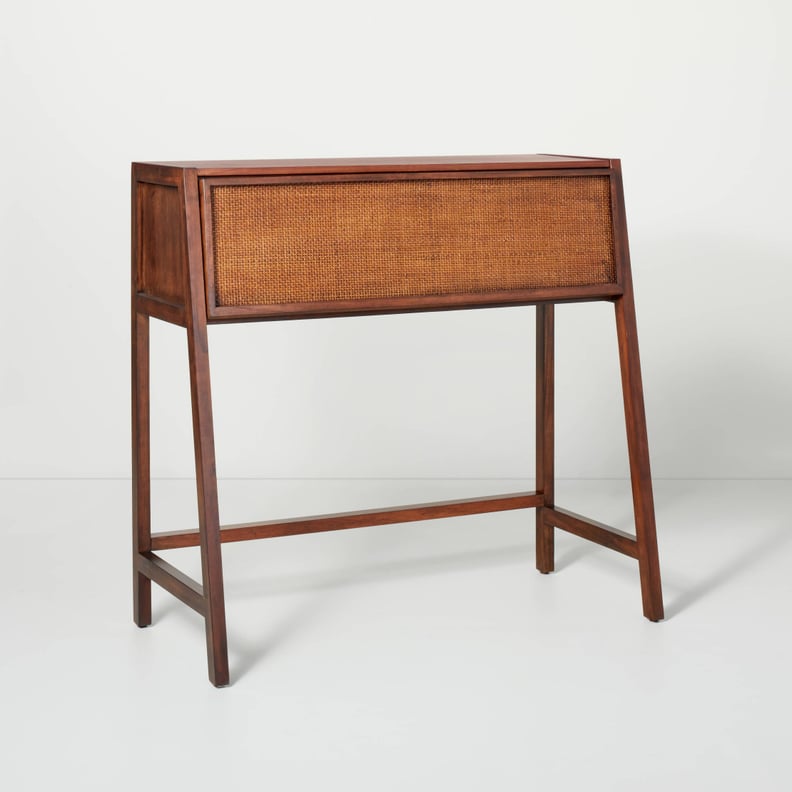 A Secretary Desk: Wood & Cane Transitional Secretary Desk