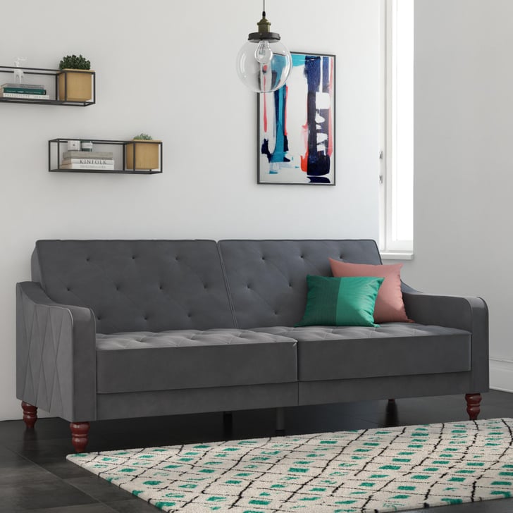 Novogratz Vintage Tufted Velvet Split-Back Futon in Gray ... Tufted velvet in your choice of available color options.