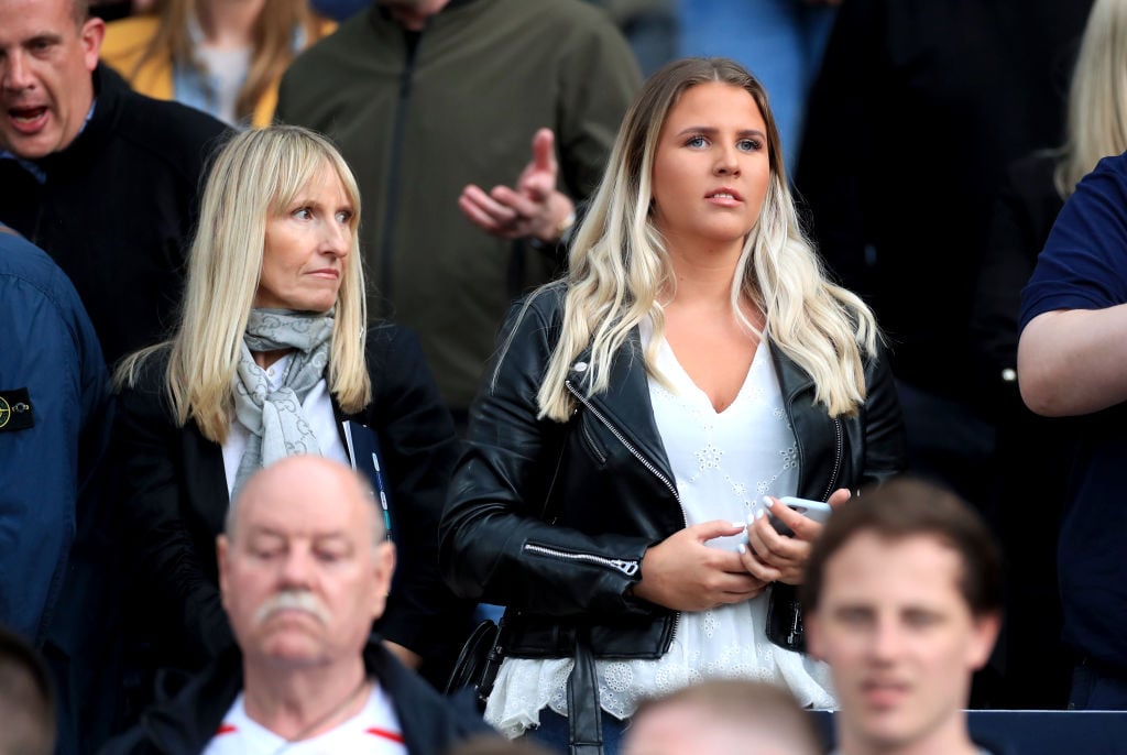 Lauren Fryer (right) Girlfriend of England's Declan Rice in the stands during the Nations League Semi Final at Estadio D. Alfonso Henriques, Guimaraes. (Photo by Mike Egerton/PA Images via Getty Images)