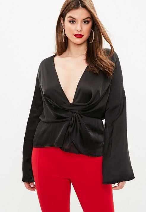 Missguided Curve Black Drape Blouse