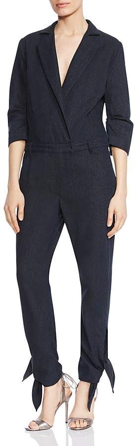 Halston Lapeled Tie-Hem Jumpsuit