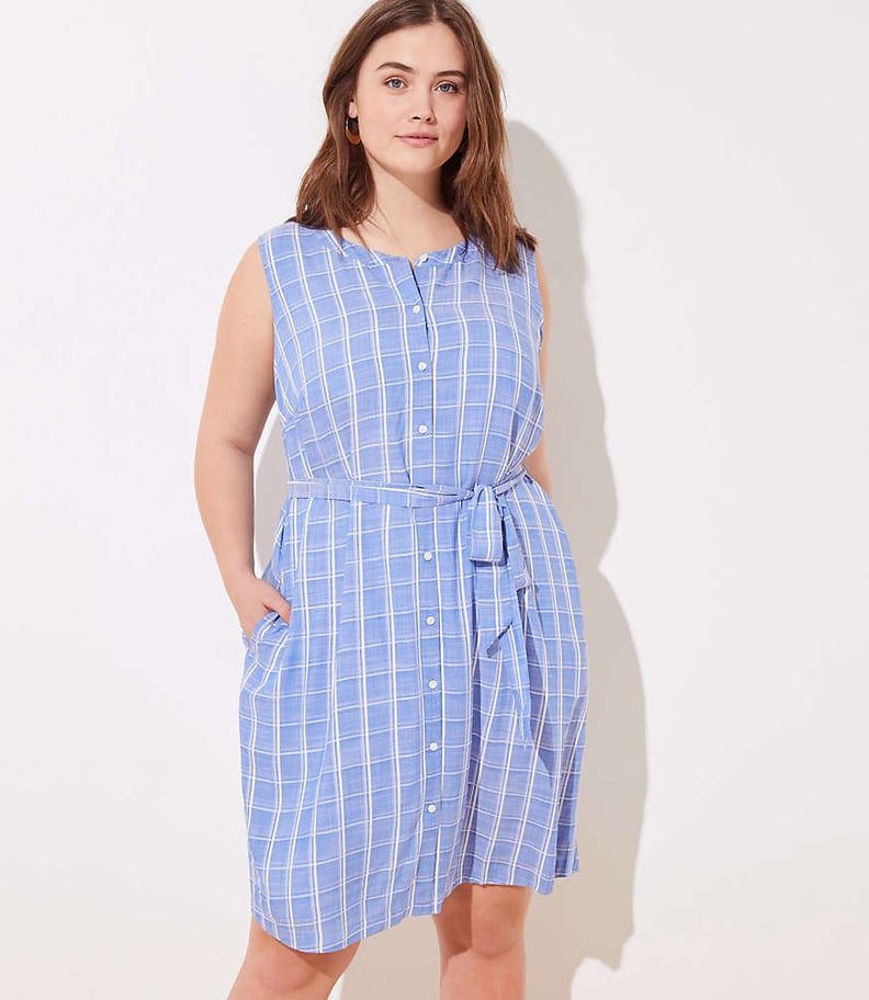 Loft Plaid Sleeveless Tie Waist Shirtdress