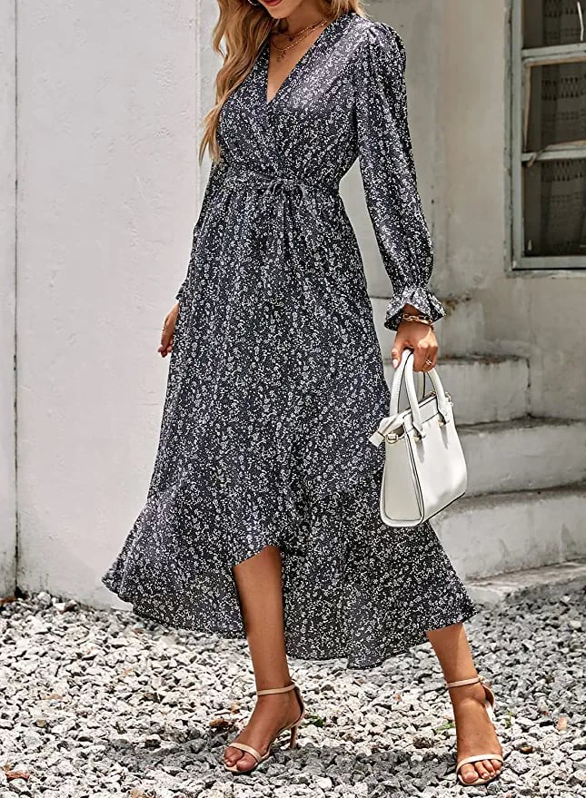 A Maxi Dress: BTFBM Boho V Neck Floral Print Wrap Maxi Dress With Belt