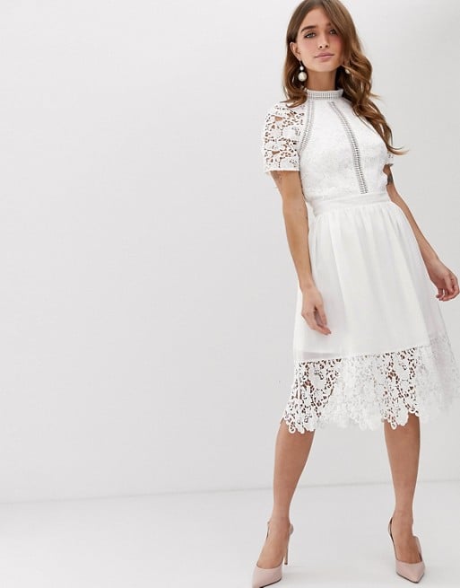 Chi Chi London Petite Lace Detail Skater Dress