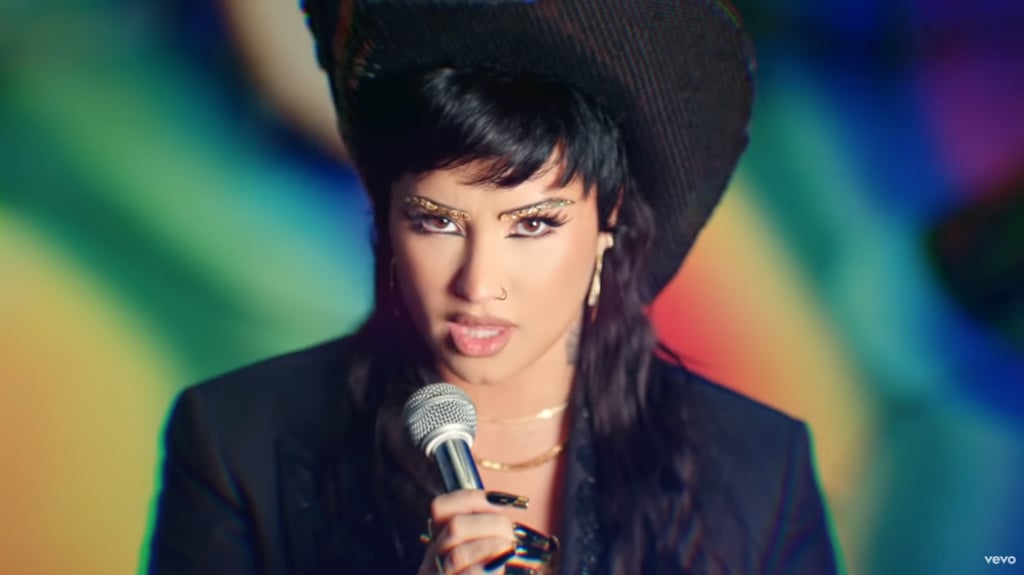 Demi Wears a Custom Sequined Gladys Tamez Millinery Felt Hat